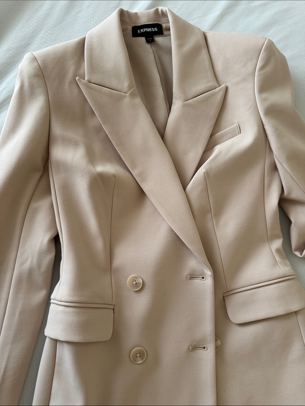 Express Double-Breasted Cream/Tan Tailored Blazer